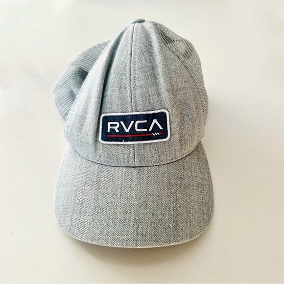 MENS RVCA Silver Grey Mesh Trucker Black Logo Snap Back Adjustable Baseball Hat - Picture 4 of 8